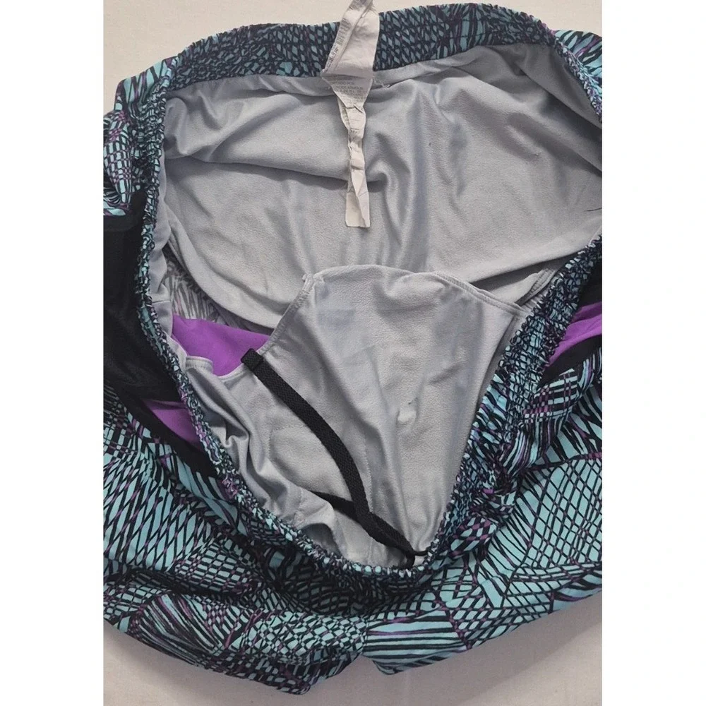 Under Armour womens black/teal/purple print running shorts XL Heat Gear exercise